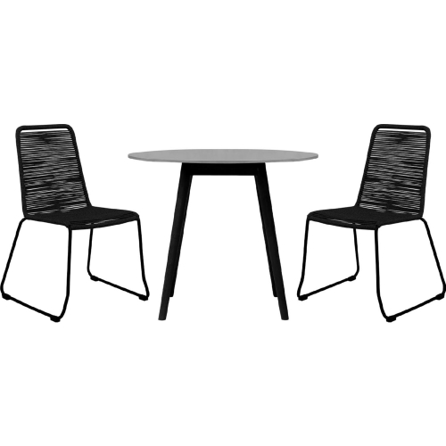 Sydney & Shasta 3 Piece Outdoor Dining Set in Black Eucalyptus & Black Rope
