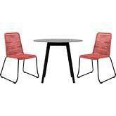 Sydney & Shasta 3 Piece Outdoor Dining Set in Black Eucalyptus & Brick Red Rope