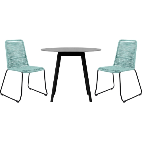 Sydney & Shasta 3 Piece Outdoor Dining Set in Black Eucalyptus & Wasabi Rope