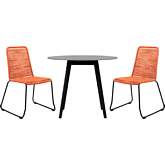 Sydney & Shasta 3 Piece Outdoor Dining Set in Black Eucalyptus & Tangerine Rope