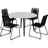Sydney & Shasta 5 Piece Outdoor Dining Set in Black Eucalyptus & Black Rope