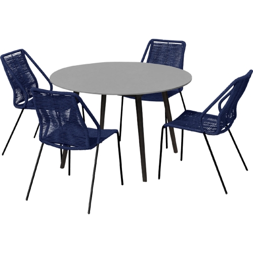 Sydney & Clip 5 Piece Outdoor Dining Set in Black Eucalyptus & Blue Rope