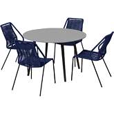 Sydney & Clip 5 Piece Outdoor Dining Set in Black Eucalyptus & Blue Rope