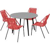Sydney & Clip 5 Piece Outdoor Dining Set in Black Eucalyptus & Brick Red Rope