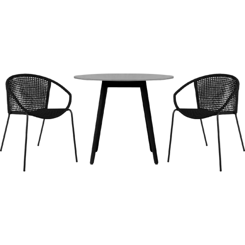 Sydney & Snack 3 Piece Outdoor Dining Set in Black Eucalyptus & Black Rope