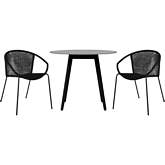Sydney & Snack 3 Piece Outdoor Dining Set in Black Eucalyptus & Black Rope