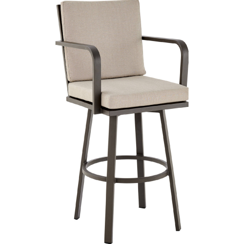 Don 26" Outdoor Swivel Counter Stool in Black Aluminum & Brown Fabric