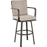 Don 26" Outdoor Swivel Counter Stool in Black Aluminum & Brown Fabric