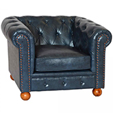 Winston Chesterfield Chair in Tufted Vintage Blue Leather w/ Nailhead Trim