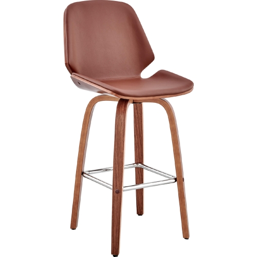 Arabela 26" Swivel Counter Stool in Brown Leatherette & Walnut Finish