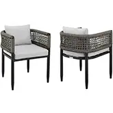 Alegria Outdoor Dining Chair in Black Aluminum, Grey Rope & Fabric (Set of 2)