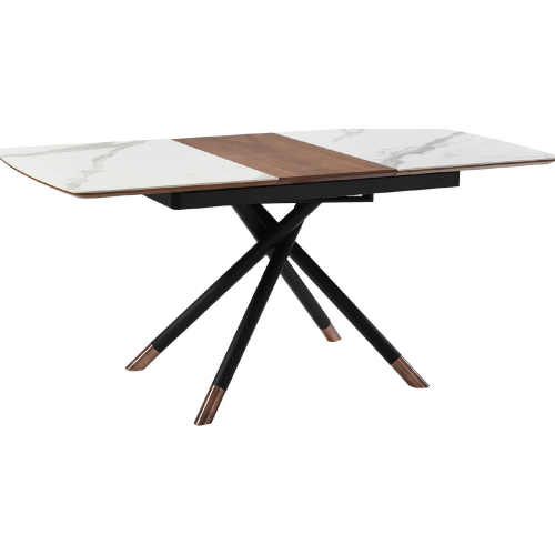 Alora 51" Extension Dining Table in Light Gray Ceramic, Walnut & Black Metal