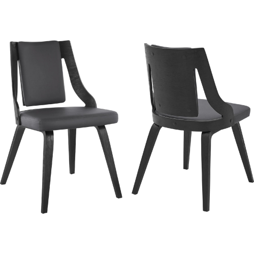 Aniston Dining Chair in Gray Leatherette & Black Wood (Set of 2)