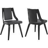 Aniston Dining Chair in Gray Leatherette & Black Wood (Set of 2)