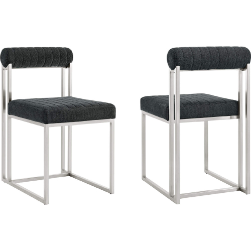 Anastasia Dining Chair in Brushed Stainless Steel & Charcoal Fabric (Set of 2)