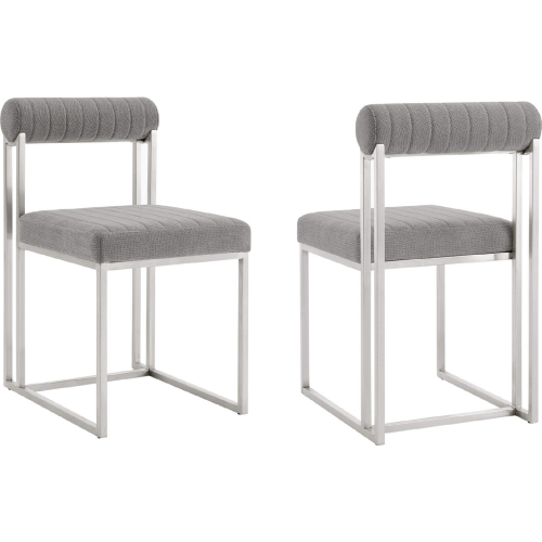 Anastasia Dining Chair in Brushed Stainless Steel & Light Gray Fabric (Set of 2)