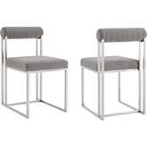 Anastasia Dining Chair in Brushed Stainless Steel & Light Gray Fabric (Set of 2)