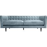 Annabelle 80" Sofa in Tufted Bluestone Velvet & Black Wood