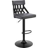 Angelo Adjustable Height Swivel Bar Stool in Grey Leatherette, Black Wood & Black