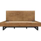 Aldo King Platform Bed in Brown Oak Wood & Black Metal Legs