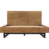 Aldo Queen Platform Bed in Brown Oak Wood & Black Metal Legs