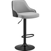 Asher Adjustable Height Bar Stool in Gray Leatherette, Black Wood & Black Metal