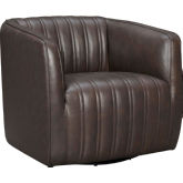 Aries Swivel Barrel Accent Chair in Espresso Brown Genuine Leather