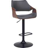 Aspen Adjustable Height Swivel Bar Stool in Grey Leatherette, Walnut Finish & Black