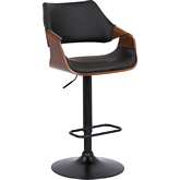 Aspen Adjustable Height Swivel Bar Stool in Black Leatherette, Walnut Finish & Black