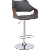 Aspen Adjustable Height Swivel Bar Stool in Grey Leatherette, Walnut Finish & Chrome