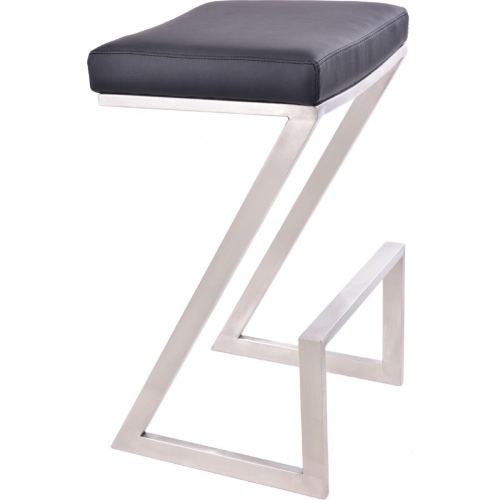 Atlantis 26" Backless Counter Stool in Brushed Stainless Steel with Black Leatherette