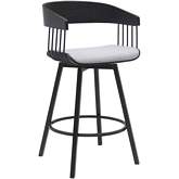 Athena 27" Swivel Counter Stool in Black Wood, Light Gray Fabric & Black Metal