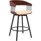 Athena 27" Swivel Counter Stool in Walnut Wood, Cream Leatherette & Black Metal