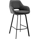 Aura 30" Swivel Bar Stool in Gray Leatherette & Black Metal