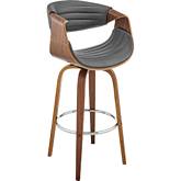 Arya 30" Swivel Bar Stool in Gray Leatherette & Walnut Finish