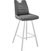 Arizona 30" Bar Stool in Charcoal Gray Leatherette & Brushed Stainless
