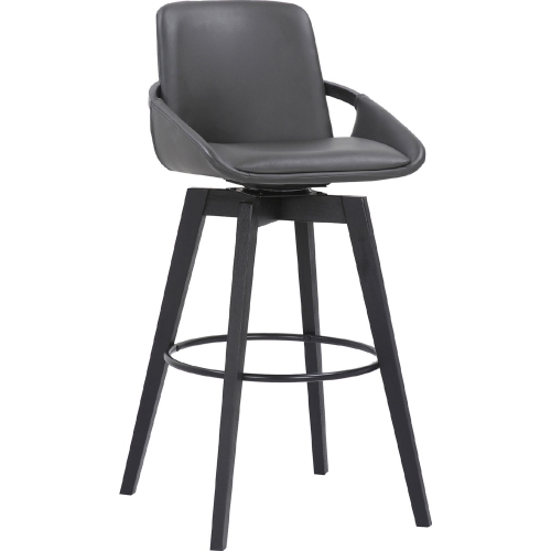 Baylor Swivel 30" Bar Stool in Grey Leatherette & Black Wood
