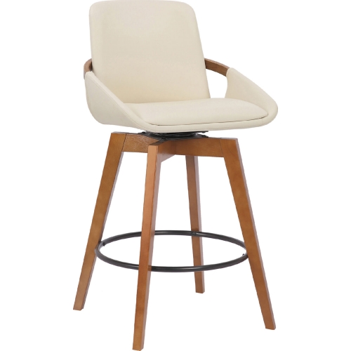 Baylor Swivel 26" Counter Stool in Cream Leatherette & Walnut Finish Wood