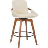 Baylor Swivel 26" Counter Stool in Cream Leatherette & Walnut Finish Wood