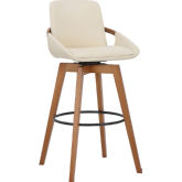 Baylor Swivel 30" Bar Stool in Cream Leatherette & Walnut Finish Wood
