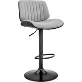 Brock Adjustable Height Bar Stool in Gray Leatherette, Walnut & Black Metal