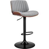 Brock Adjustable Height Bar Stool in Gray Leatherette, Walnut & Black Metal