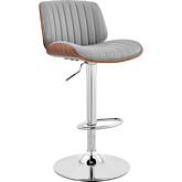 Brock Adjustable Height Bar Stool in Gray Leatherette, Walnut & Chrome