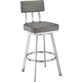 Benjamin 30" Swivel Bar Stool in Brushed Stainless Steel & Gray Leatherette