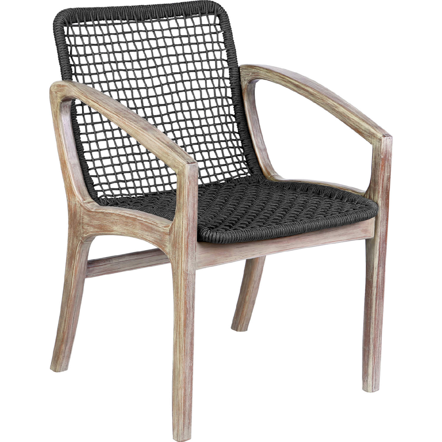 Armen Living Beckham Outdoor Patio Dining Chair in Light Eucalyptus Wood and Charcoal Rope LCBECHDKGRY