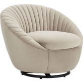 Bella Swivel Accent Chair in Channel Tufted Beige Velvet