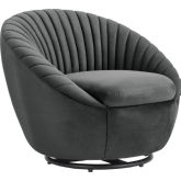 Bella Swivel Accent Chair in Channel Tufted Dark Grey Velvet
