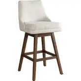 Branson 30" Swivel Bar Stool in Beige Fabric & Brushed Brown Wood