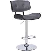 Brooklyn Adjustable Height Swivel Bar Stool in Grey Leatherette, Black Wood & Chrome