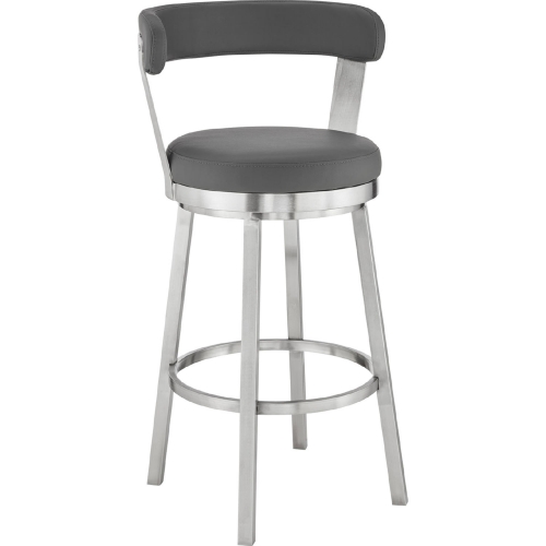 Bryant 30" Swivel Bar Stool in Gray Leatherette & Brushed Stainless